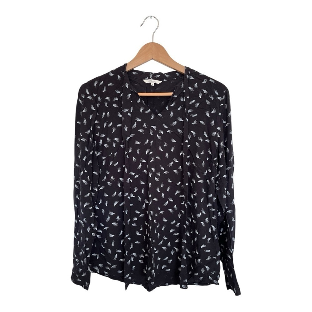 Sandwich Black Feather Print Women's blouse with bow neck size 38 (6US)